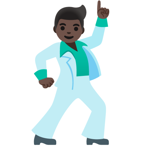 Google design of the man dancing: dark skin tone emoji verson:Noto Color Emoji 15.0