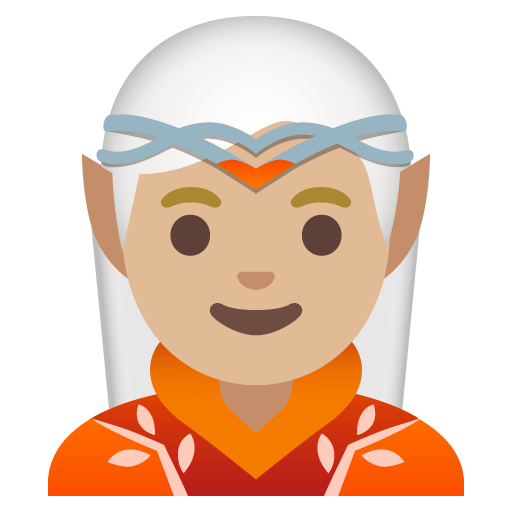 Google design of the elf: medium-light skin tone emoji verson:Noto Color Emoji 15.0