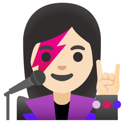 Google design of the woman singer: light skin tone emoji verson:Noto Color Emoji 15.0
