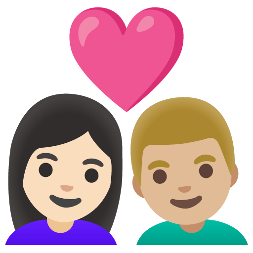 Google design of the couple with heart: woman man light skin tone medium-light skin tone emoji verson:Noto Color Emoji 15.0