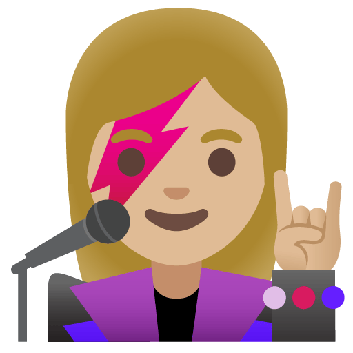 Google design of the woman singer: medium-light skin tone emoji verson:Noto Color Emoji 15.0