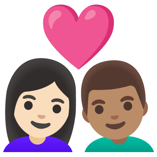 Google design of the couple with heart: woman man light skin tone medium skin tone emoji verson:Noto Color Emoji 15.0