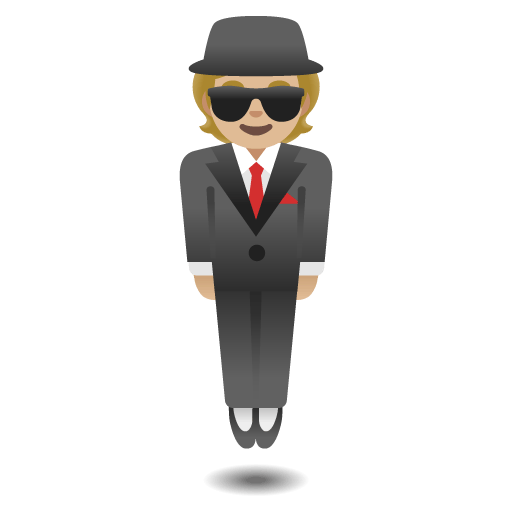 Google design of the person in suit levitating: medium-light skin tone emoji verson:Noto Color Emoji 15.0