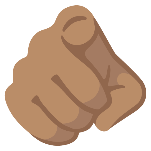 Google Google design of the index pointing at the viewer: medium skin tone emoji verson:Noto Color Emoji 15.0