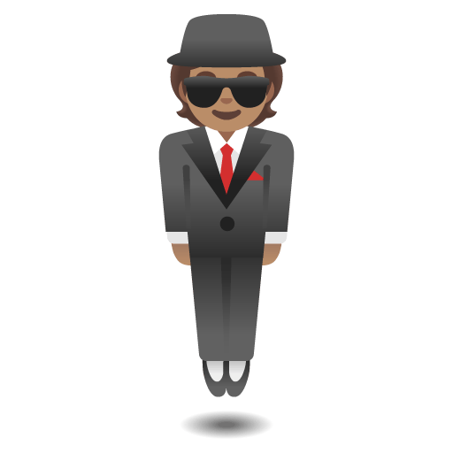 Google design of the person in suit levitating: medium skin tone emoji verson:Noto Color Emoji 15.0