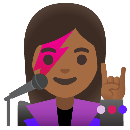 Google design of the woman singer: medium-dark skin tone emoji verson:Noto Color Emoji 15.0