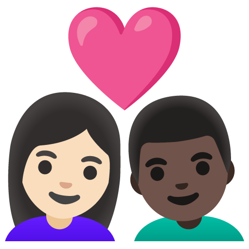 Google design of the couple with heart: woman man light skin tone dark skin tone emoji verson:Noto Color Emoji 15.0