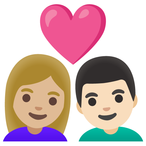 Google design of the couple with heart: woman man medium-light skin tone light skin tone emoji verson:Noto Color Emoji 15.0
