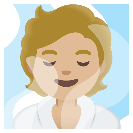 Google design of the person in steamy room: medium-light skin tone emoji verson:Noto Color Emoji 15.0