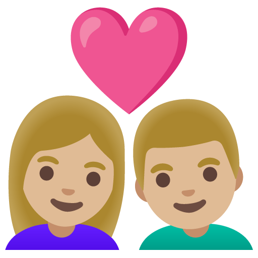 Google design of the couple with heart: woman man medium-light skin tone emoji verson:Noto Color Emoji 15.0