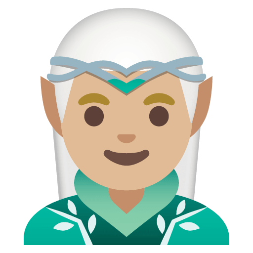 Google design of the man elf: medium-light skin tone emoji verson:Noto Color Emoji 15.0