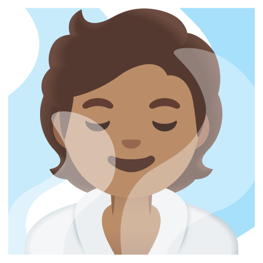 Google design of the person in steamy room: medium skin tone emoji verson:Noto Color Emoji 15.0