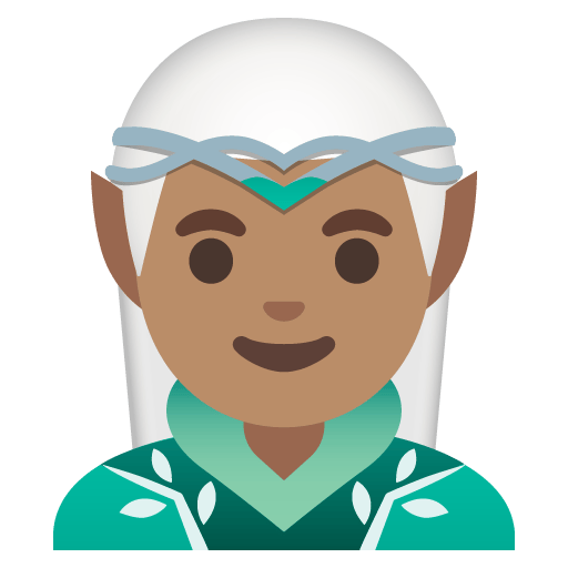 Google design of the man elf: medium skin tone emoji verson:Noto Color Emoji 15.0