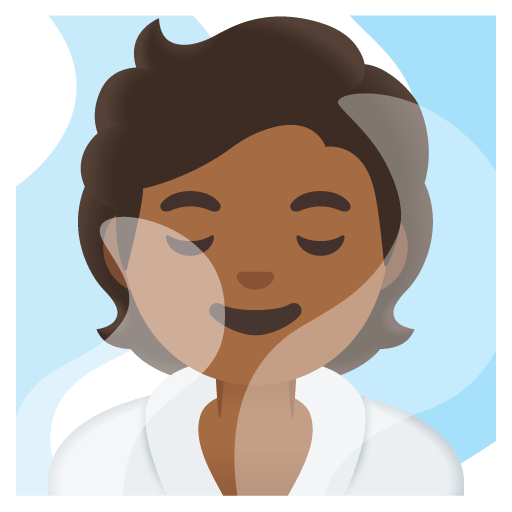 Google design of the person in steamy room: medium-dark skin tone emoji verson:Noto Color Emoji 15.0