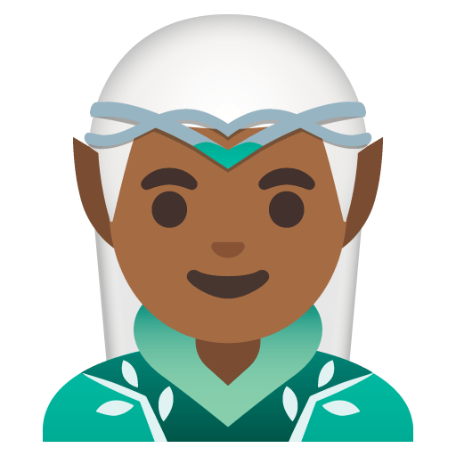 Google design of the man elf: medium-dark skin tone emoji verson:Noto Color Emoji 15.0