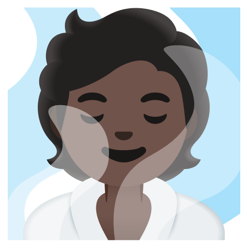 Google design of the person in steamy room: dark skin tone emoji verson:Noto Color Emoji 15.0