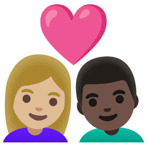 Google design of the couple with heart: woman man medium-light skin tone dark skin tone emoji verson:Noto Color Emoji 15.0