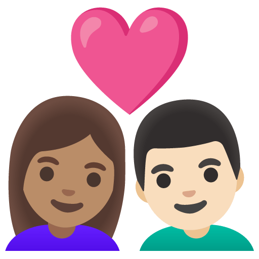 Google design of the couple with heart: woman man medium skin tone light skin tone emoji verson:Noto Color Emoji 15.0
