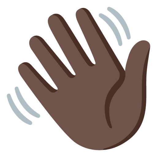 Google design of the waving hand: dark skin tone emoji verson:Noto Color Emoji 15.0