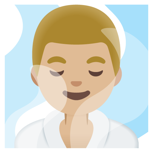 Google design of the man in steamy room: medium-light skin tone emoji verson:Noto Color Emoji 15.0