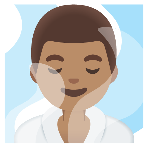 Google design of the man in steamy room: medium skin tone emoji verson:Noto Color Emoji 15.0