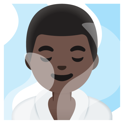 Google design of the man in steamy room: dark skin tone emoji verson:Noto Color Emoji 15.0