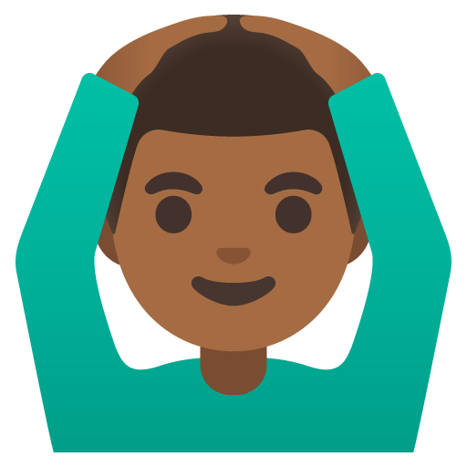Google design of the man gesturing OK: medium-dark skin tone emoji verson:Noto Color Emoji 15.0