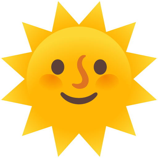Google design of the sun with face emoji verson:Noto Color Emoji 15.0