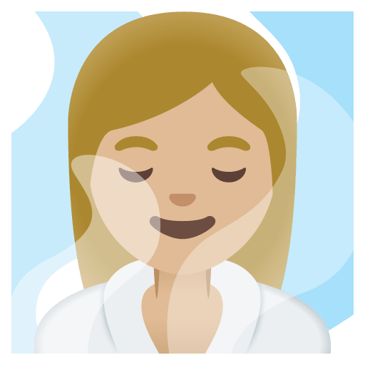 Google design of the woman in steamy room: medium-light skin tone emoji verson:Noto Color Emoji 15.0