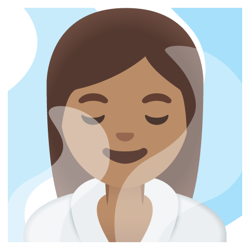 Google design of the woman in steamy room: medium skin tone emoji verson:Noto Color Emoji 15.0