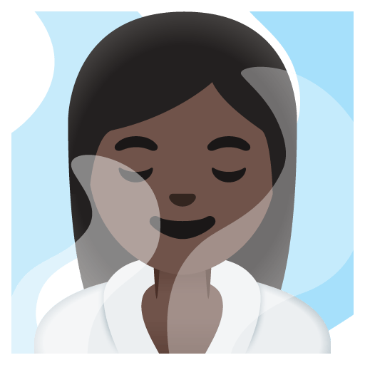 Google design of the woman in steamy room: dark skin tone emoji verson:Noto Color Emoji 15.0
