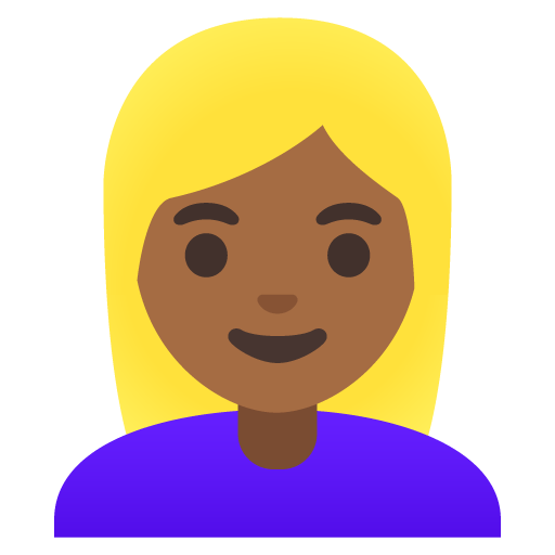 Google design of the woman: medium-dark skin tone blond hair emoji verson:Noto Color Emoji 15.0