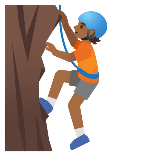 Google design of the person climbing: medium-dark skin tone emoji verson:Noto Color Emoji 15.0