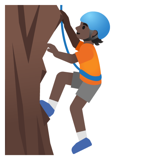 Google design of the person climbing: dark skin tone emoji verson:Noto Color Emoji 15.0