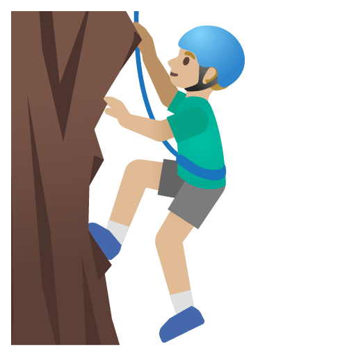 Google design of the man climbing: medium-light skin tone emoji verson:Noto Color Emoji 15.0