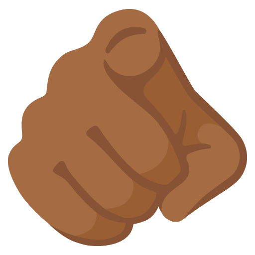 Google design of the index pointing at the viewer: medium-dark skin tone emoji verson:Noto Color Emoji 15.0