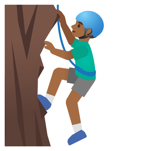 Google design of the man climbing: medium-dark skin tone emoji verson:Noto Color Emoji 15.0