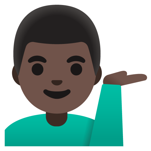 Google design of the man tipping hand: dark skin tone emoji verson:Noto Color Emoji 15.0