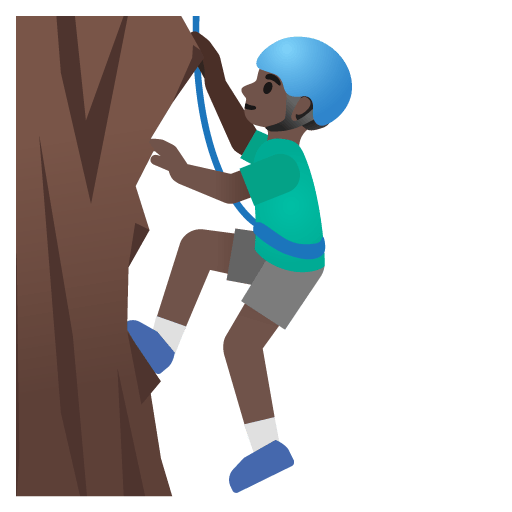 Google design of the man climbing: dark skin tone emoji verson:Noto Color Emoji 15.0