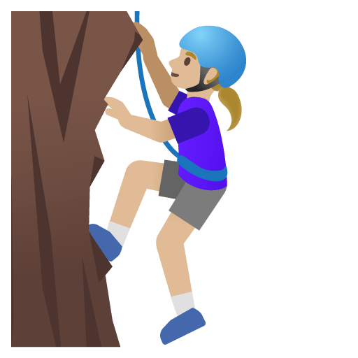 Google design of the woman climbing: medium-light skin tone emoji verson:Noto Color Emoji 15.0