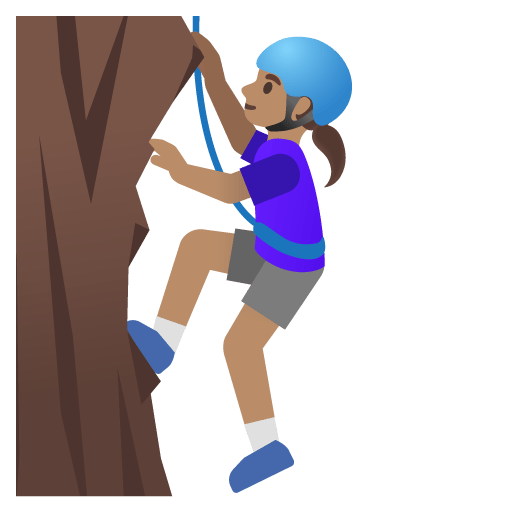 Google design of the woman climbing: medium skin tone emoji verson:Noto Color Emoji 15.0
