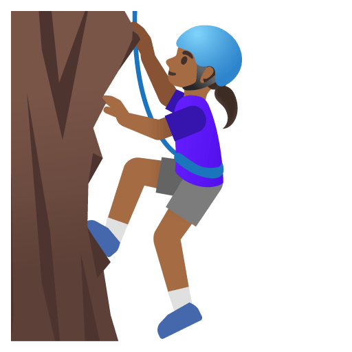 Google design of the woman climbing: medium-dark skin tone emoji verson:Noto Color Emoji 15.0
