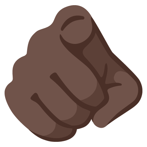 Google design of the index pointing at the viewer: dark skin tone emoji verson:Noto Color Emoji 15.0
