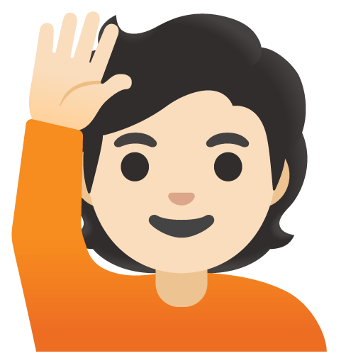 Google design of the person raising hand: light skin tone emoji verson:Noto Color Emoji 15.0