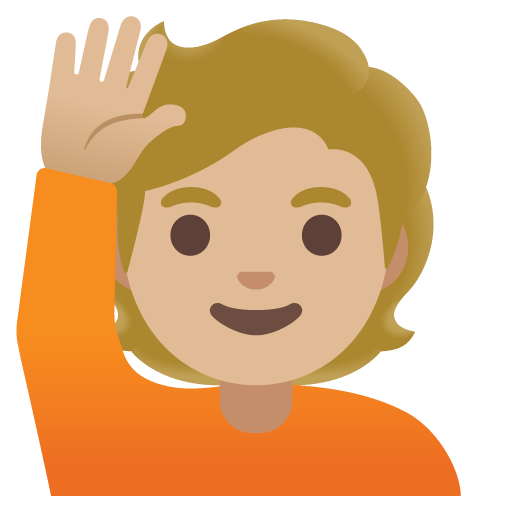 Google design of the person raising hand: medium-light skin tone emoji verson:Noto Color Emoji 15.0