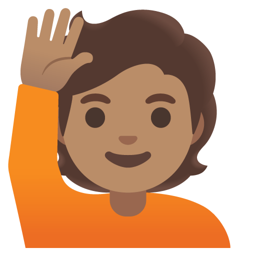 Google design of the person raising hand: medium skin tone emoji verson:Noto Color Emoji 15.0