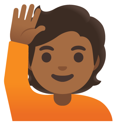 Google design of the person raising hand: medium-dark skin tone emoji verson:Noto Color Emoji 15.0