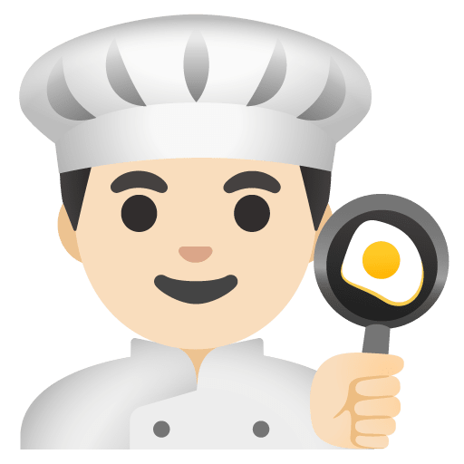 Google design of the man cook: light skin tone emoji verson:Noto Color Emoji 15.0