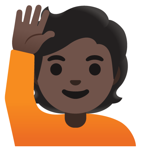 Google design of the person raising hand: dark skin tone emoji verson:Noto Color Emoji 15.0