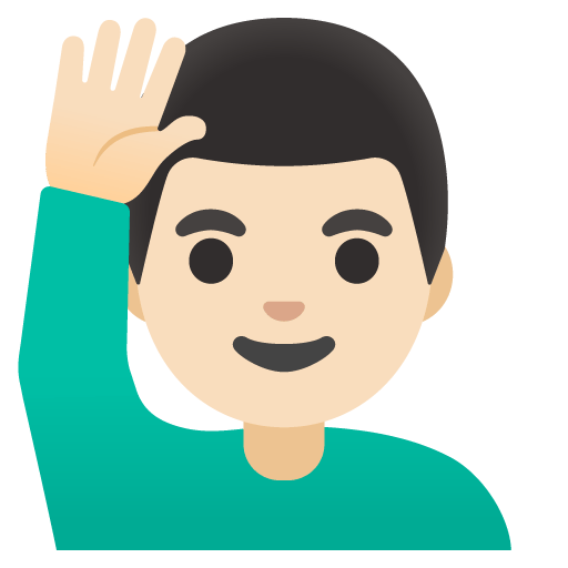 Google design of the man raising hand: light skin tone emoji verson:Noto Color Emoji 15.0